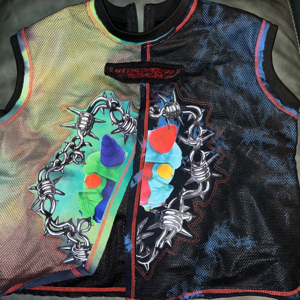 Colorful Graphic Mesh Split Top (Windowsen Japan)